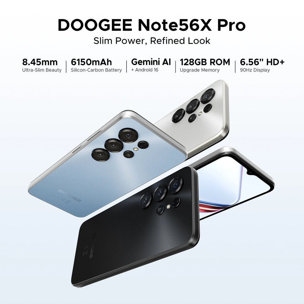 DOOGEE Note56X Pro Cell Phone Android 16 6.56'' HD+ 90Hz Display 32GB+128GB 6150mAh Large Battery T7225 Octa-Core Smart Phone