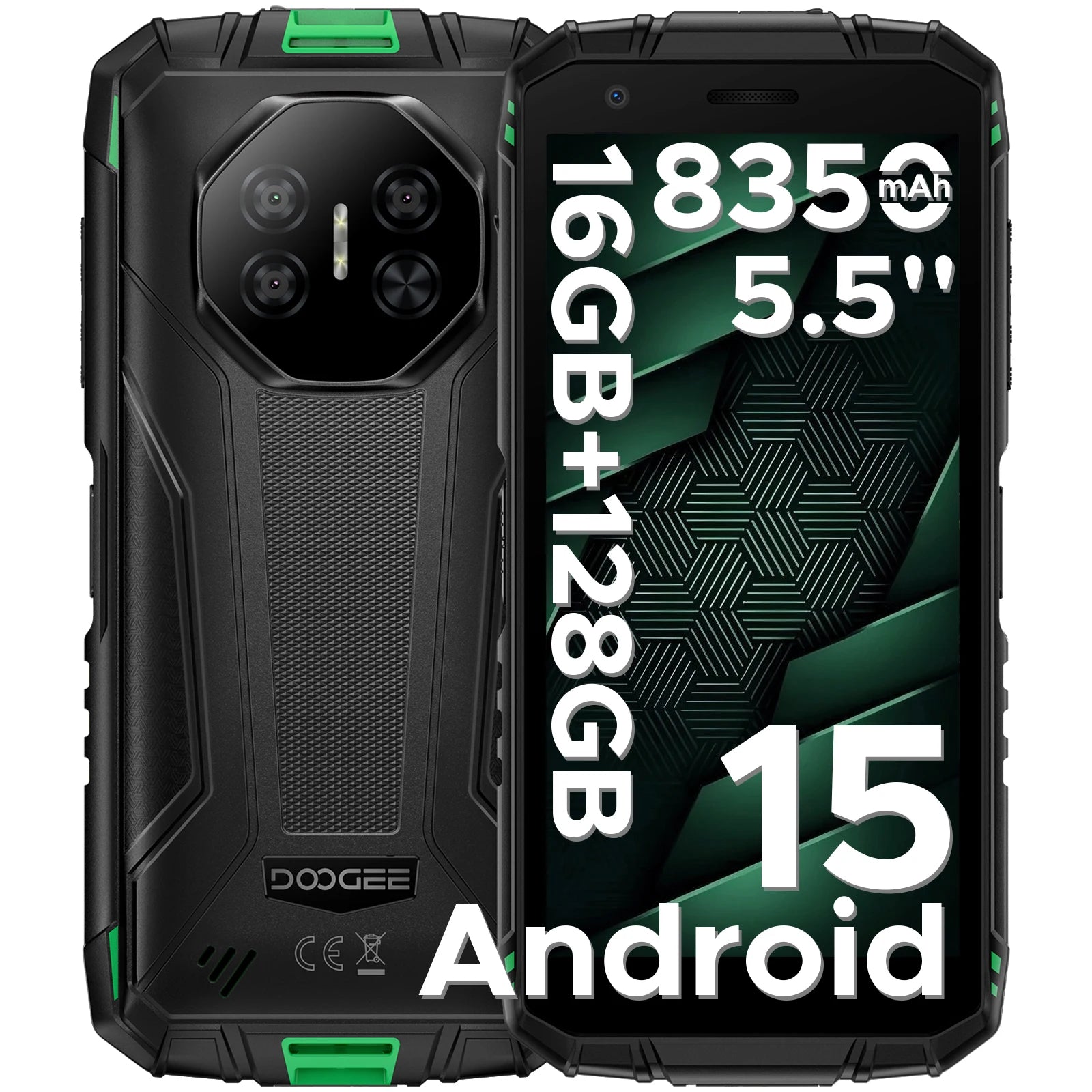 DOOGEE Fire 3 Pro Rugged Phone 8350mAh Battery T7200 Android 15 Smart Phone 5.5'' HD+ Display Cell Phone 16GB+128GB Widevine L1