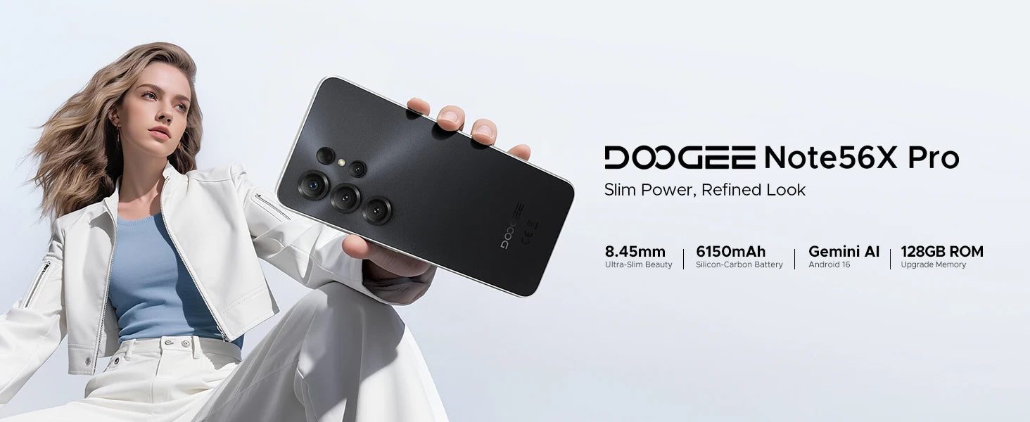 DOOGEE Note56X Pro Cell Phone Android 16 6.56'' HD+ 90Hz Display 32GB+128GB 6150mAh Large Battery T7225 Octa-Core Smart Phone