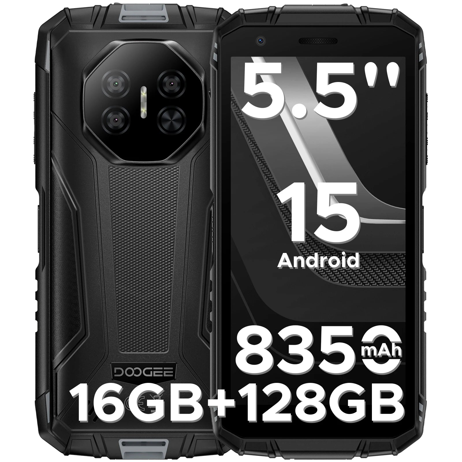 DOOGEE Fire 3 Pro Rugged Phone 8350mAh Battery T7200 Android 15 Smart Phone 5.5'' HD+ Display Cell Phone 16GB+128GB Widevine L1
