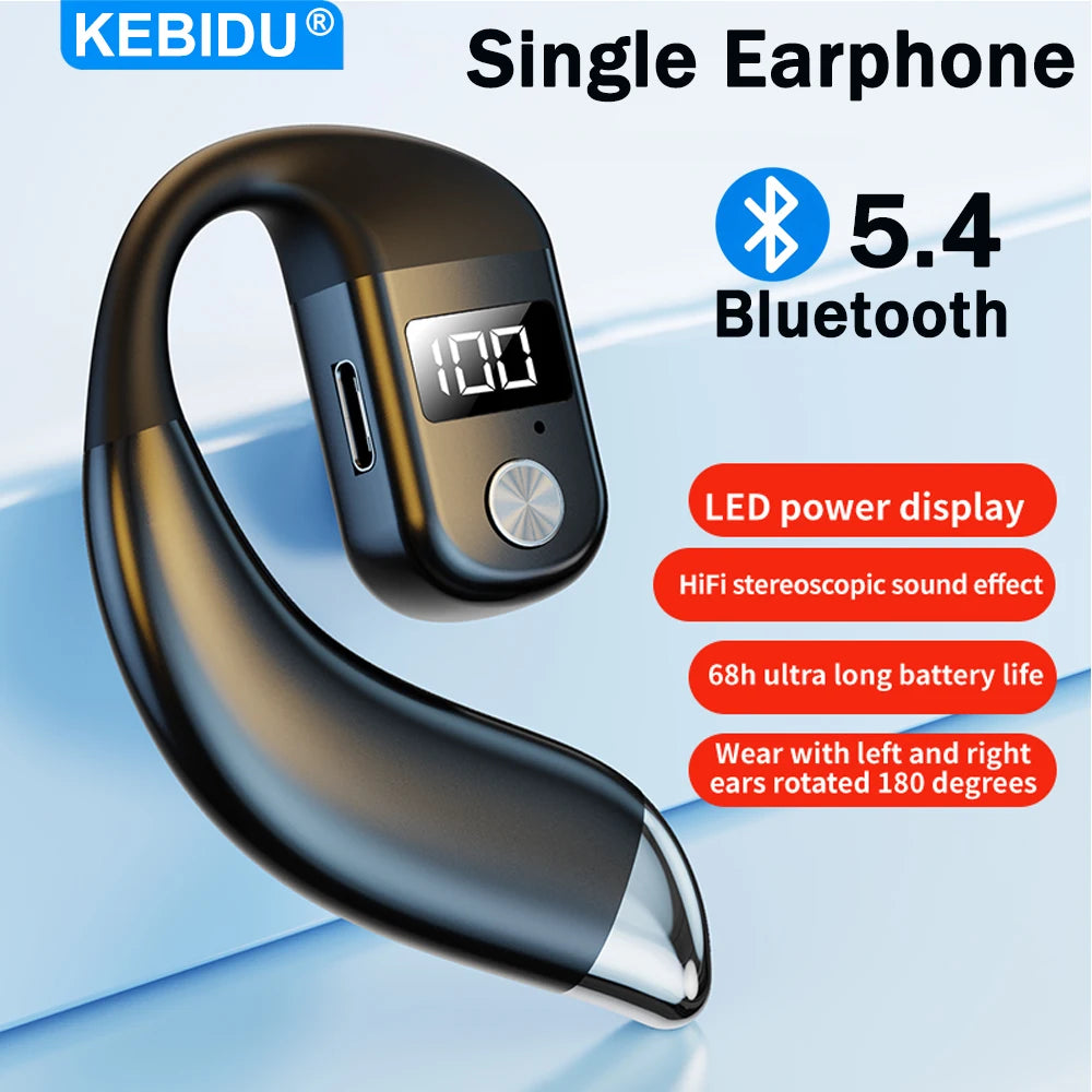 Bluetooth5.4 Earphone Wireless Single Headphone With Mic 180° Rotatable Wireless Sport Earbuds HiFi Stereo Ear Hook Music Earbud