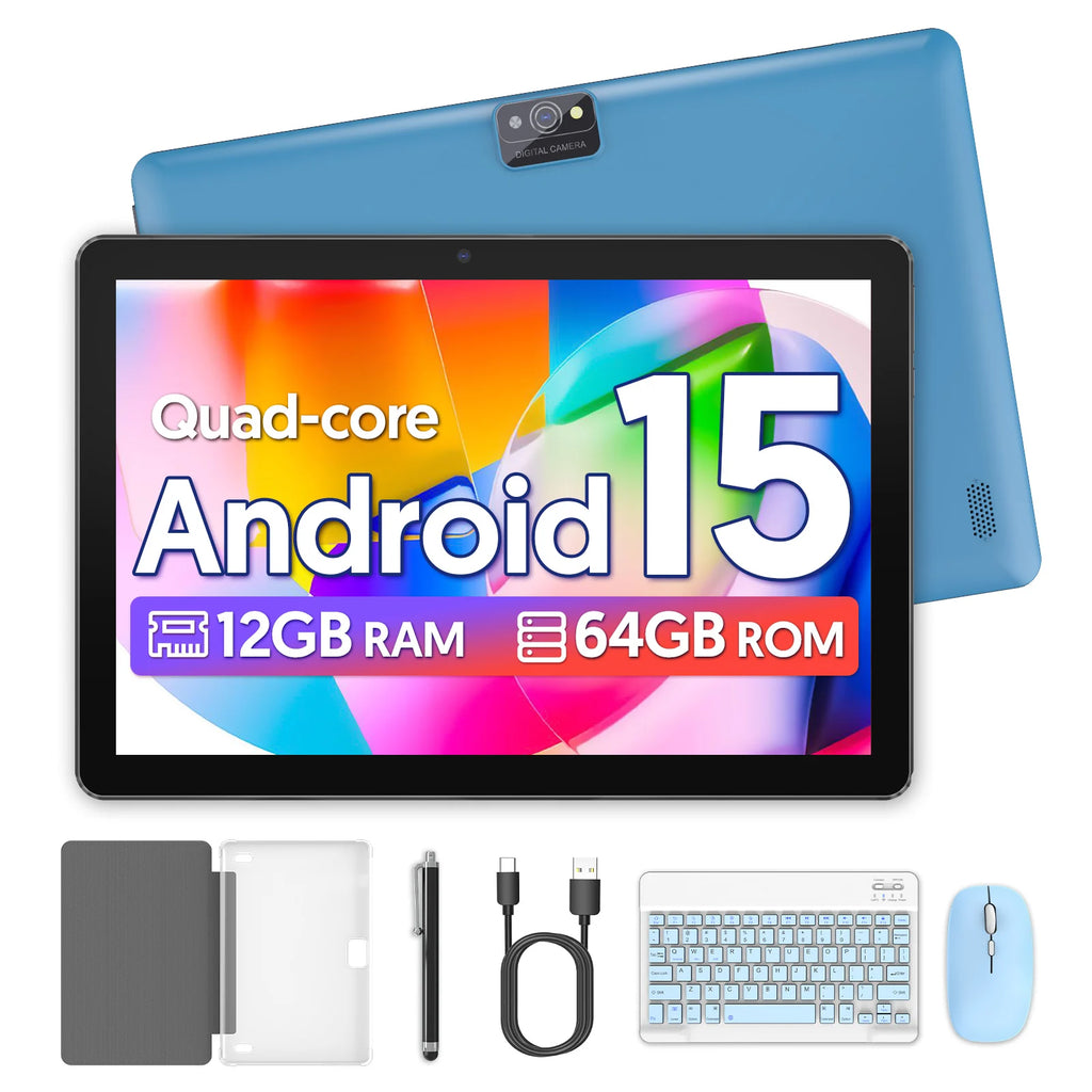BAKEN Global Edition 10-inch tablet PC, Android 15 system, quad-core processor, 12GB+64GB, supports 1TB expansion, WiFi, 6000mAh