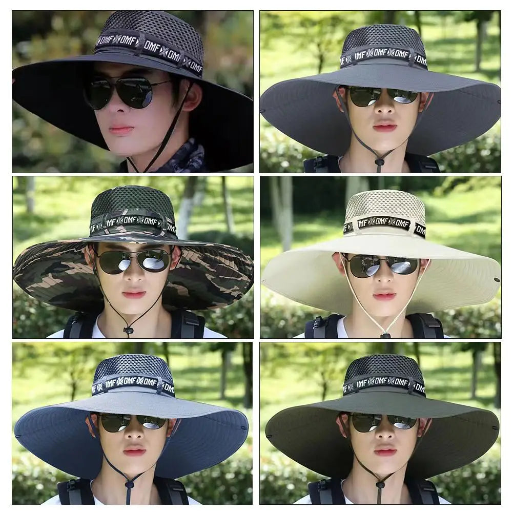 Summer Large Sun Hat Men Women Breathable Fishing Caps Sun UV Protection Mesh Fisherman Hat Hiking Outdoor Beach Cap