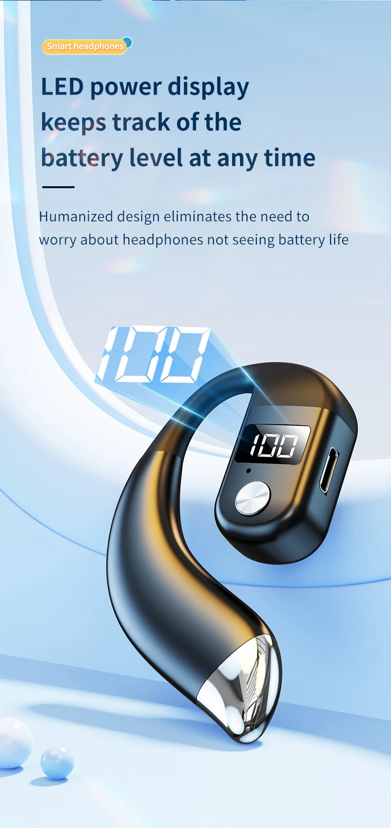 Bluetooth5.4 Earphone Wireless Single Headphone With Mic 180° Rotatable Wireless Sport Earbuds HiFi Stereo Ear Hook Music Earbud