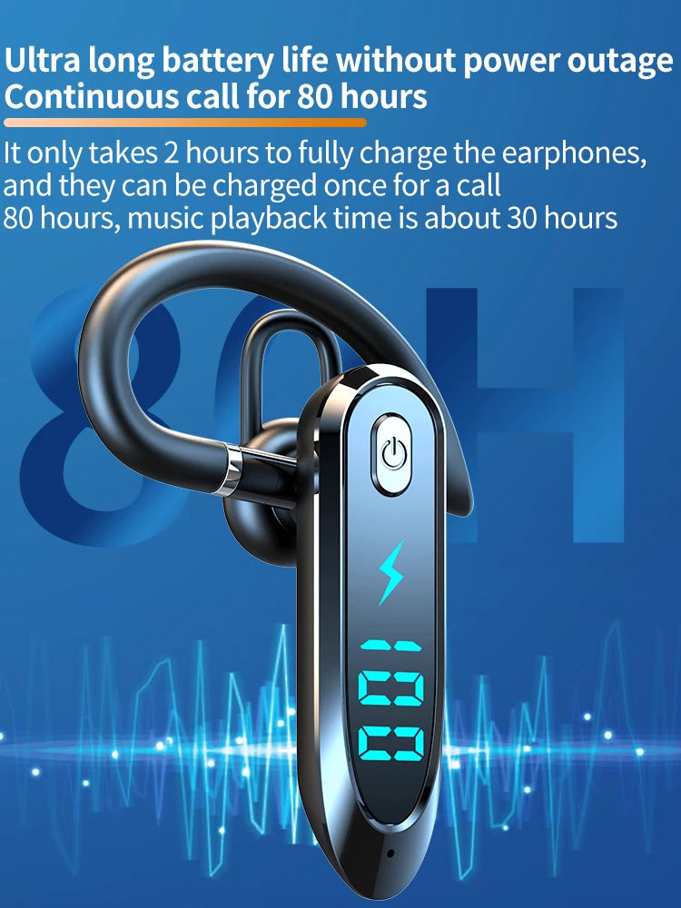 Single Ear Headset With Mic Bluetooth 6.0 Earphone Noise Cancelling Waterproof Earbud LED Display Handsfree Long Standby Time