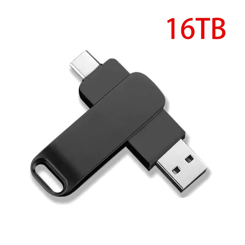 High Speed 16TB Flash Drive USB 3.2 Metal U Disk Type-C Memory Stick Waterproof Storage PC Phone Data Transfer 2026 New