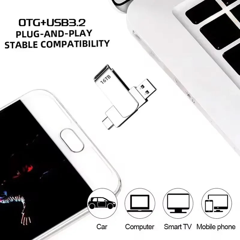High Speed 16TB Flash Drive USB 3.2 Metal U Disk Type-C Memory Stick Waterproof Storage PC Phone Data Transfer 2026 New