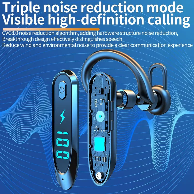Single Ear Headset With Mic Bluetooth 6.0 Earphone Noise Cancelling Waterproof Earbud LED Display Handsfree Long Standby Time