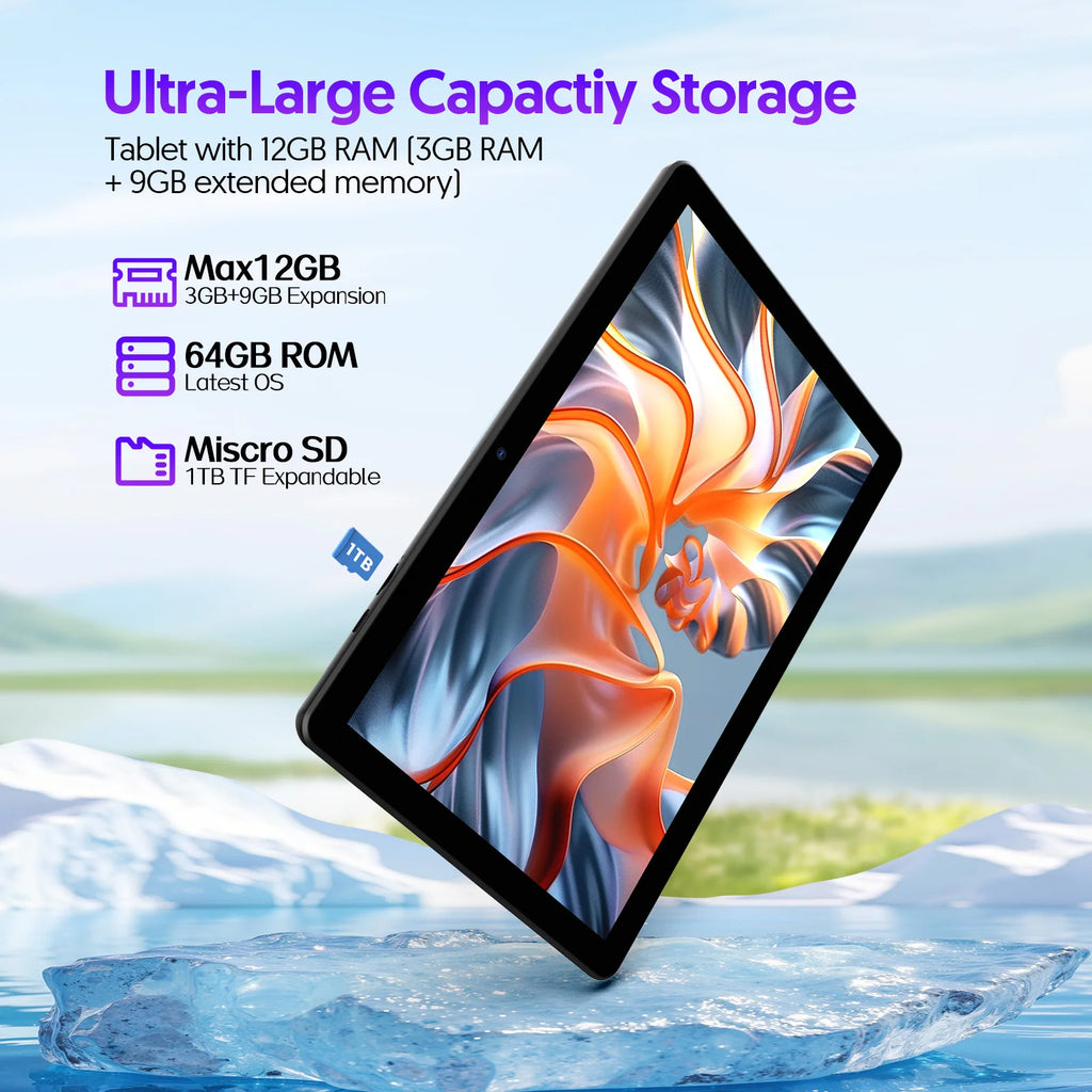 BAKEN Global Edition 10-inch tablet PC, Android 15 system, quad-core processor, 12GB+64GB, supports 1TB expansion, WiFi, 6000mAh